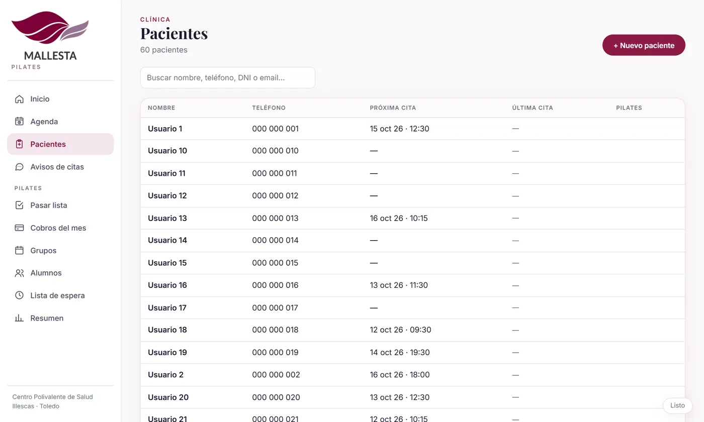 App de gestión de Mallesta: Fichas de pacientes