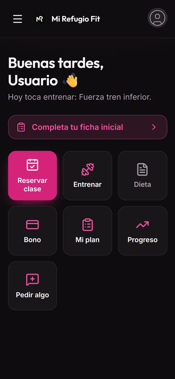 Mi Refugio Fit: Inicio del cliente