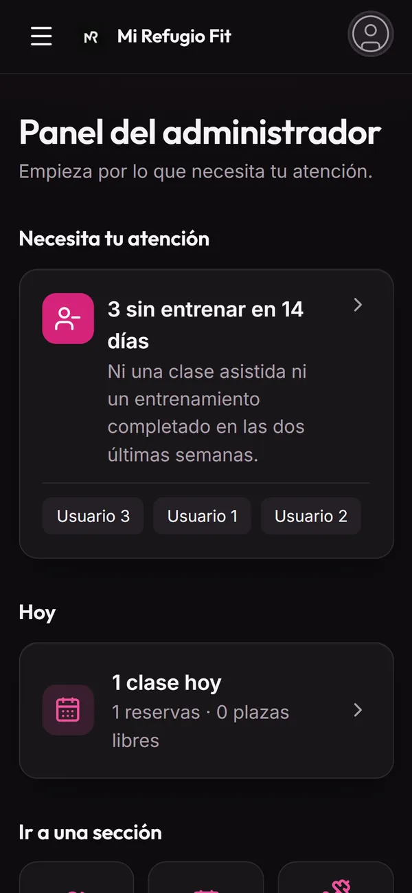 Mi Refugio Fit: Panel del entrenador